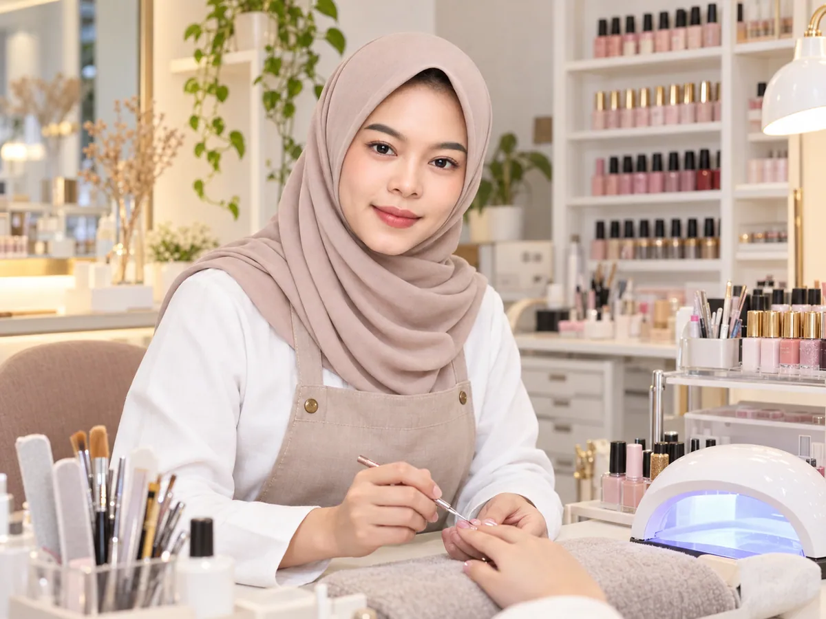 Vivy mengerjakan nail art pelanggan